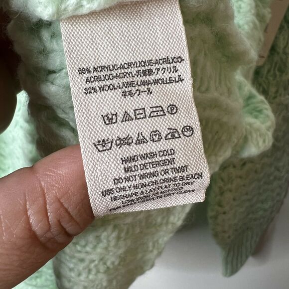 Free People Crashing Waves Open-Knit Chunky Oversized Sweater Mint Green Large - Picture 10 of 11